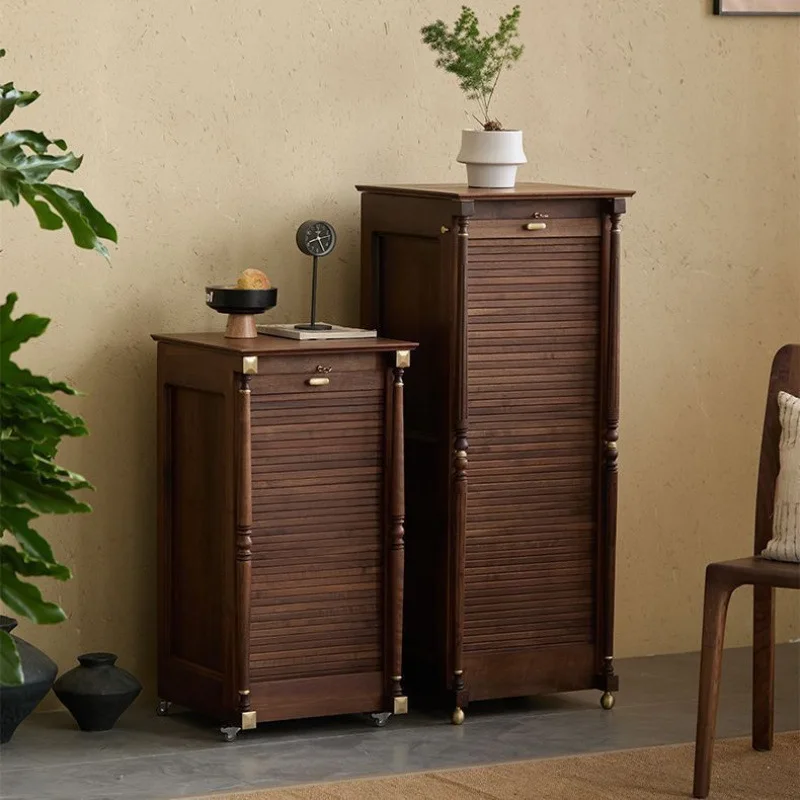 Black walnut solid wood rotating locker floor-to-ceiling teacup tea set storage  rack dental cabinet atmospheric