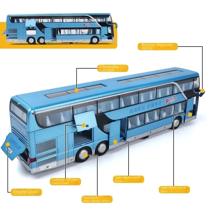 Bus children\'s toy bus large double-decker sightseeing bus simulation alloy door model car model