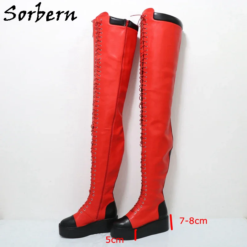 Sorbern 95Cm Super Długie Buty Dla Kobiet Wygodne Wysokie Obcasy Klinowe Zapinane Na Zamek Czerwono-Czarne Unisex Styl Buty Rozmiar Niestandardowy