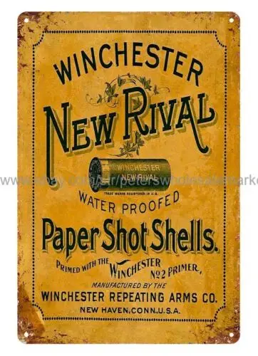 garage shop s Winchester New Rival Paper Shot Shells firearm ammo metal tin sign