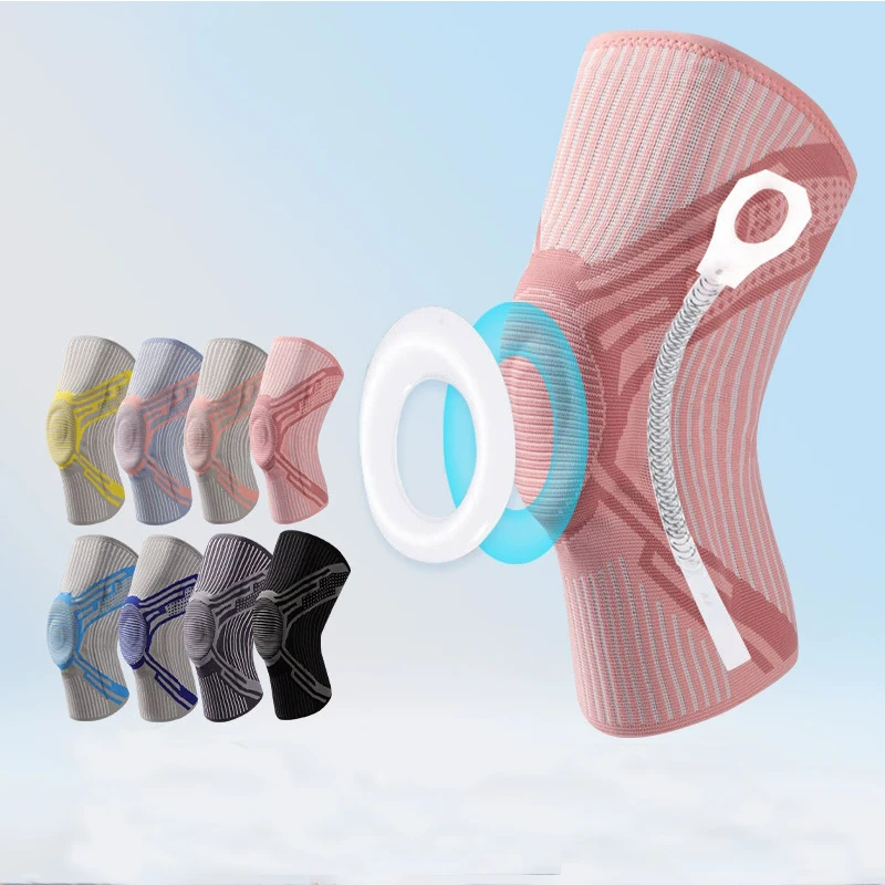 

Professional Knee Brace for Sports, Nylon Knitted Elastic Support with Spring Support & Silicone Pad for Basketball Badminton