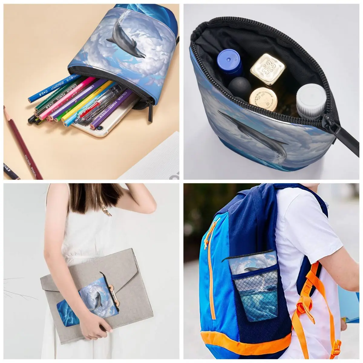 Delpho nische Symphonie Delphin Stift Box Schüler Schule Reiß verschluss Stift Tasche Kind Briefpapier Tasche Pencase vertikal einziehbare Feder mäppchen