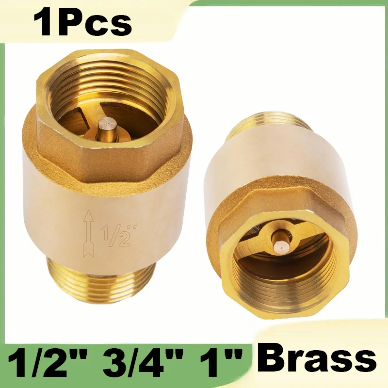 1Pcs Brass In-Line Spring Check Valve 1/2' 3/4' 1' Female Thread Ne-Way Non-return Vertical Check Valve for Backflow Prevention