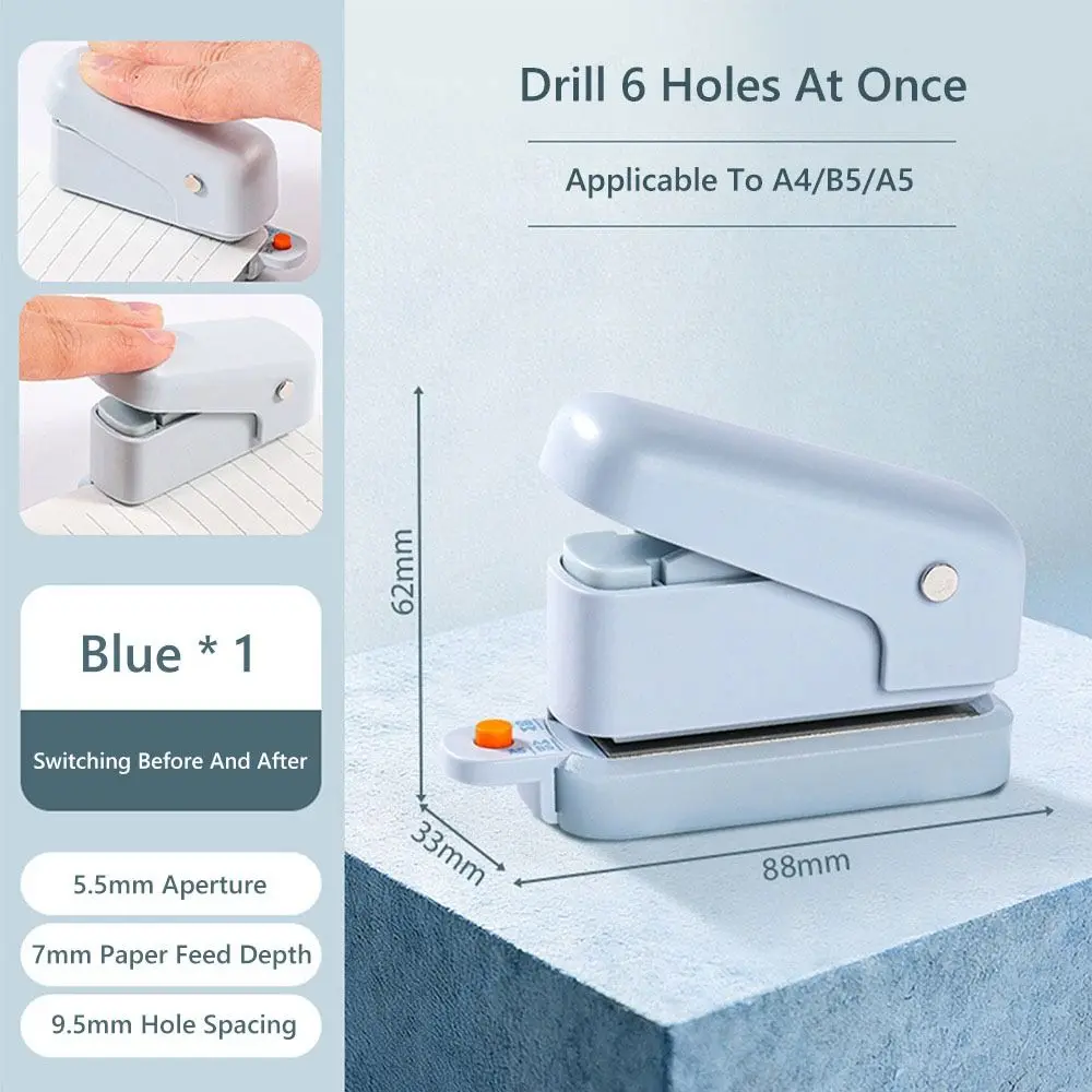 Multi-functional 3/6Holes Loose-leaf Hole Puncher Mini Binding Tools Paper Puncher Hole Punching Tool Students