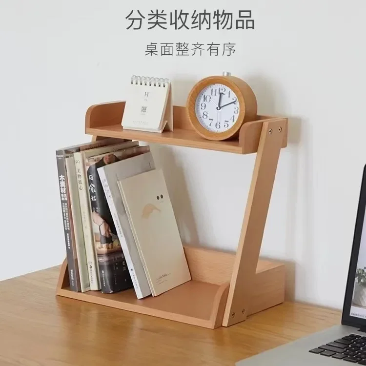 Wooden desktop storage rack Bedroom living room storage bookshelf shelf creative solid wood desk heightening rack