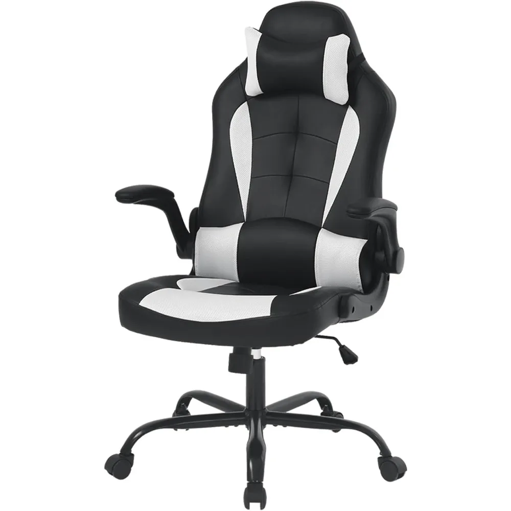 

Gaming chair with ergonomic design, high back, PU leather, lumbar support, flip-up arms, headrest, suitable for adults