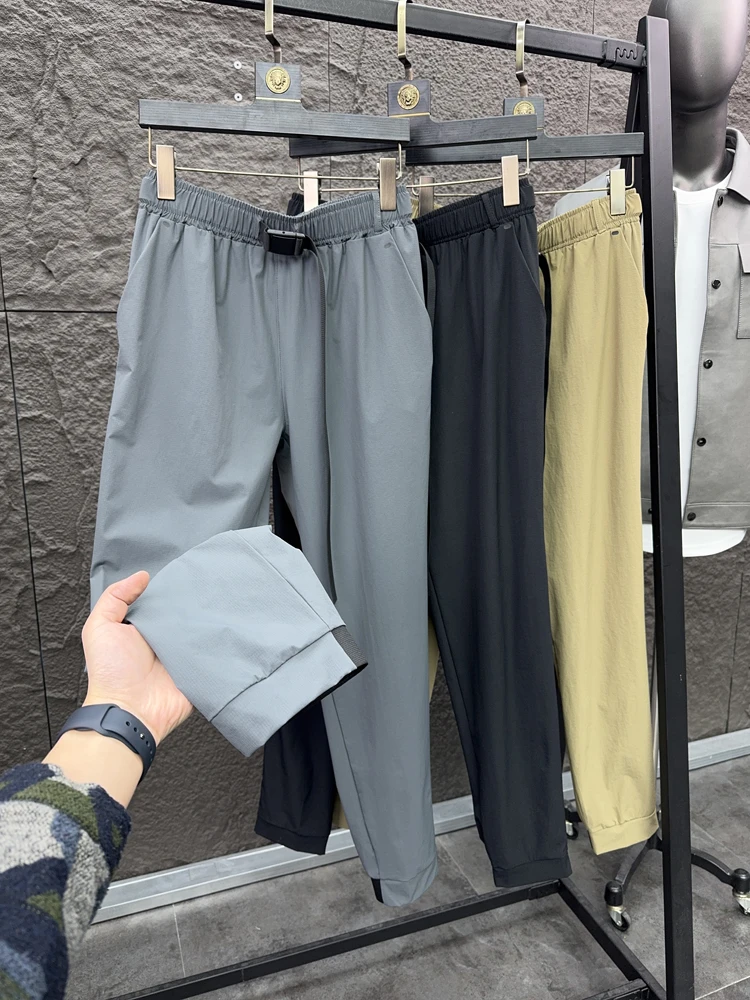 

Svip Men's Slim Fit Elastic Waist Casual Pants Breathable 3D Cutting Cool Feeling Spring Summer Faion Pure Color Qui Dry