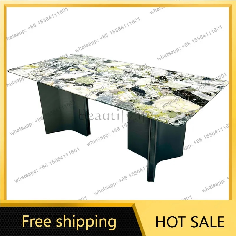 YJ Ice Jade Luxury Stone Imported Rectangular Custom Dining Table Mid Century French High End Household Table