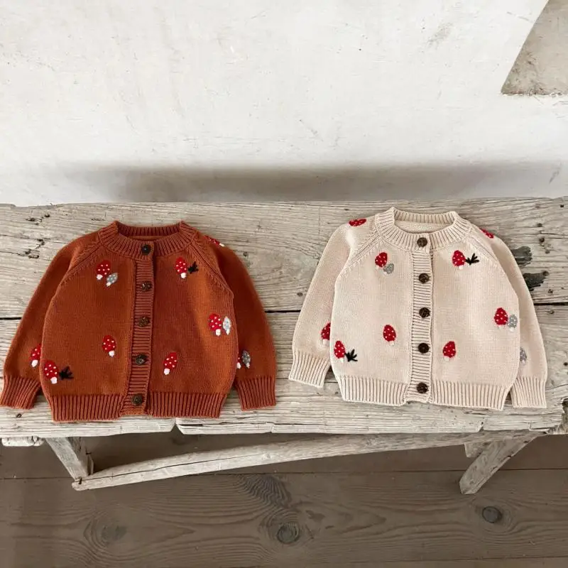 2026 Autumn New Baby Long Sleeve Knitted Cardigan Girls Cute Embroidery Sweater Coat Cotton Infant Toddler Clothes