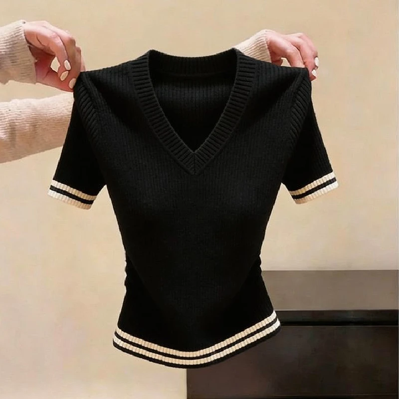 Dalong High-End Unique Summer Sweater No Pilling South Oil 2026 Women's Fashionable Inner Wear V-Neck Regular Length Knitted Top