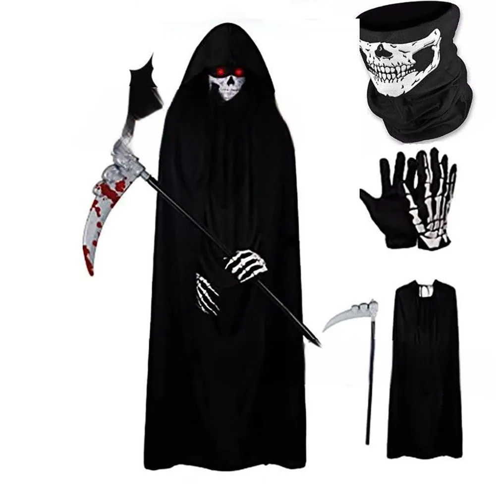Grim Reaper Cloak Skeleton Face Scarf Handmade Craft Sleeveless Complete Costume