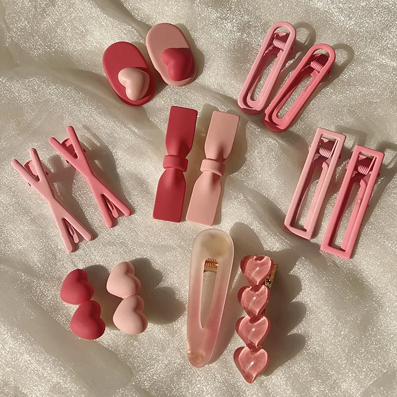 2/3 unids/set mujeres niñas Color rosa dulce geométrico amor arcos adorno pinzas para el cabello adultos niños dulces horquillas accesorios para el cabello