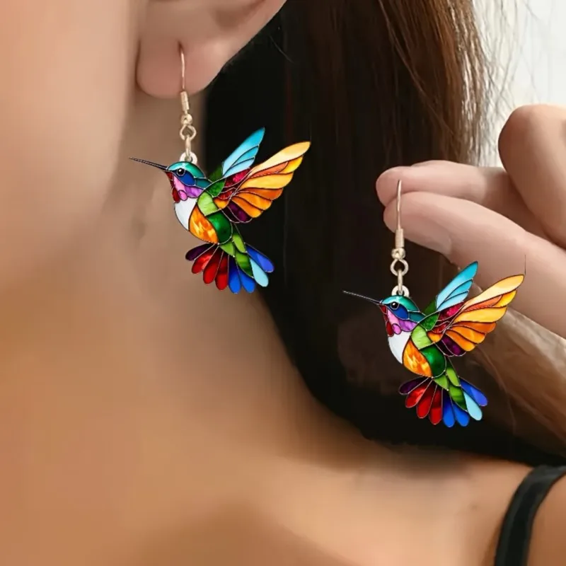 Colorful Hummingbird Stud Earrings for Women Fashion Cute Animal Dangle Earring Statement Jewelry Gifts