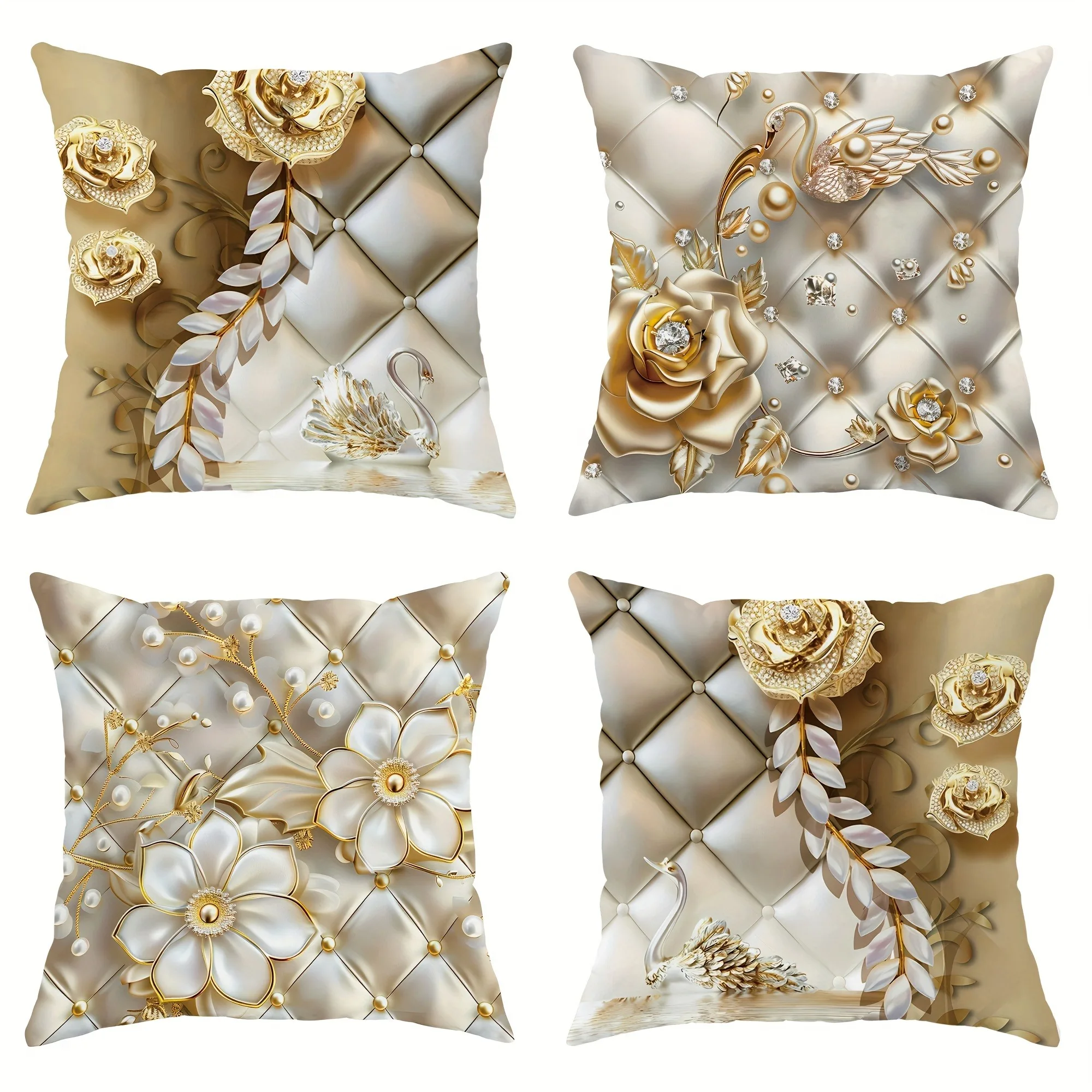 Jinyun Elegant Swan Flower Pattern Home Decorative Pillowcase Living Room Sofa Polyester Cushion Cover with Zipper