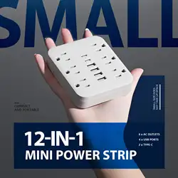 12-in-1 Converter Power Outlet with Overload Protection, 6 Power Sockets, 4 USB Sockets and 2 Type-C Sockets for Home and Office