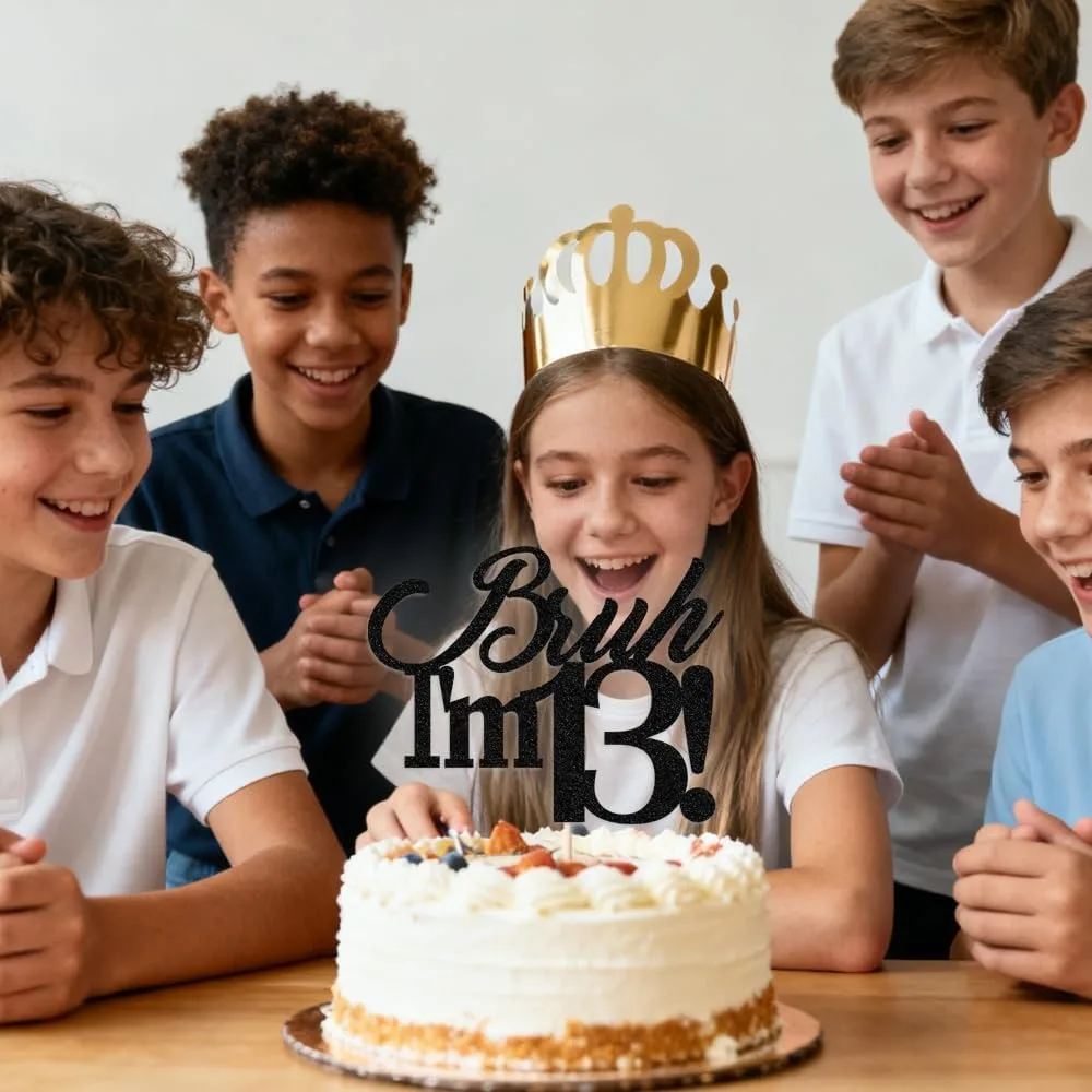 Bruder, ich bin 13, Kuchenaufsatz mit schwarzem Glitzer, 13. Geburtstagsdekoration für Jungen, 13. Geburtstagsdekoration für Mädchen, 13. Kuchenaufsatz – Detail 4