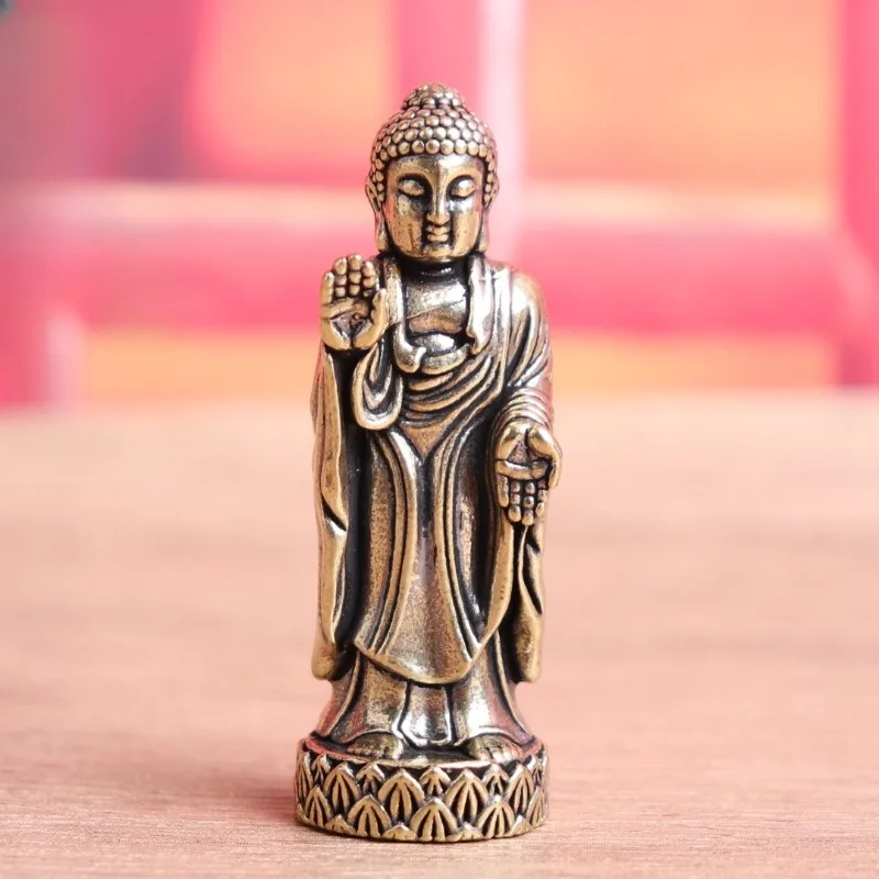 Vintage Brass Buddha Figurine, Traditional Chinese Standing Buddha Statue With Lotus Base,Oriental Craft