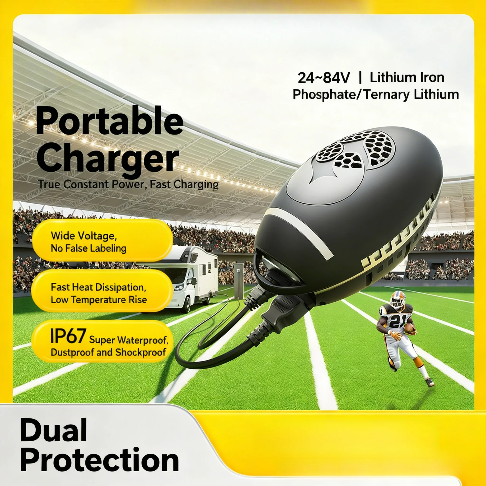 

50A Li-ion/LiFePO4 Battery Charger - for Sightseeing Cars Golf Carts Solar Storage Auto Cut-off Overcharge Protection