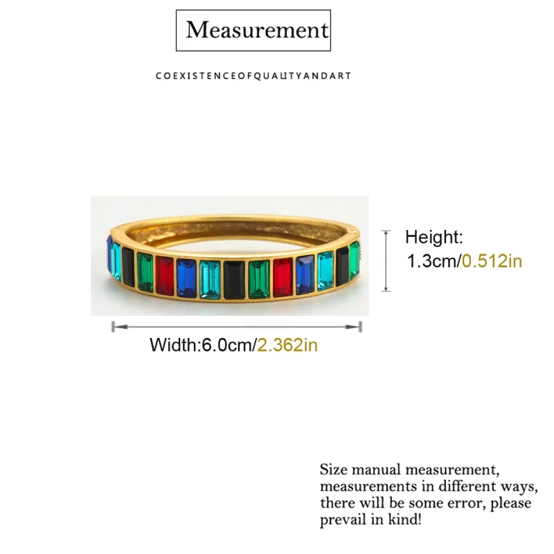 Vintage Colorful Crystal Bangle Bracelets For Women Square Green Blue Antique Gold Color Accessories Luxury Designers Jewelry
