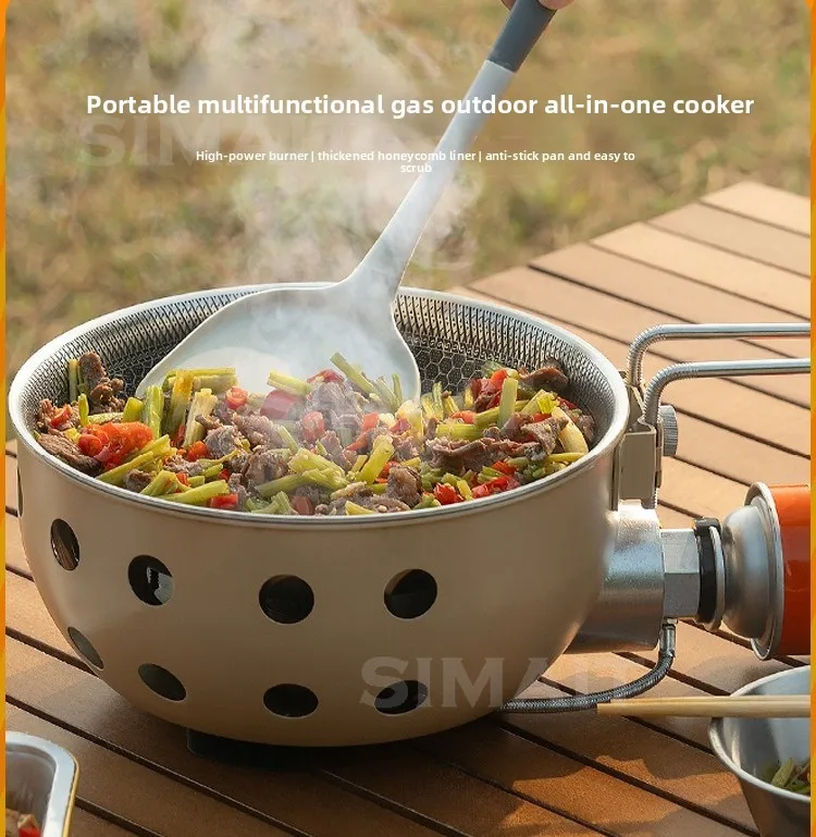 Portable Camping Gas Stove with Integrated Pot – Outdoor Butane Cookware for BBQ & Cooking