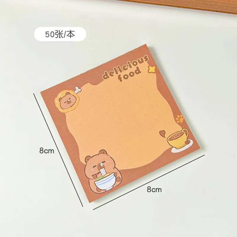 50 Sheets Cute Cartoon Capybara Memo Pad Stickers School Supplies Creative Hand Account Office Non-Sticky Message Paper Toy Gift