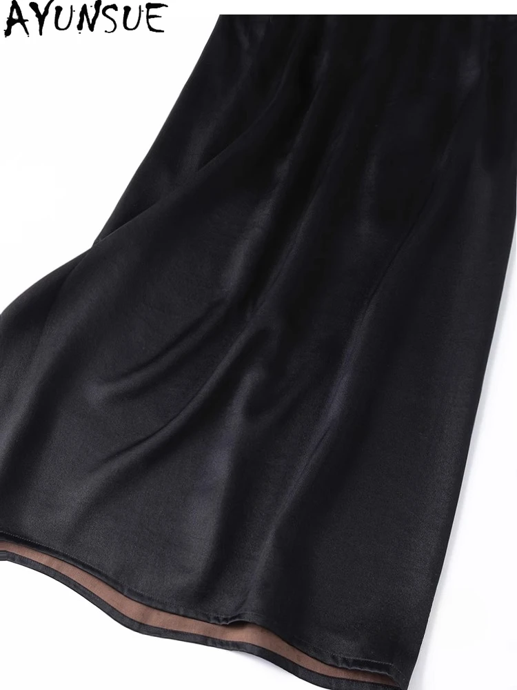 Ayunsue 100% saia de seda amoreira mulher cintura elástica saias longas para roupas femininas de alta qualidade saias de verão 2025