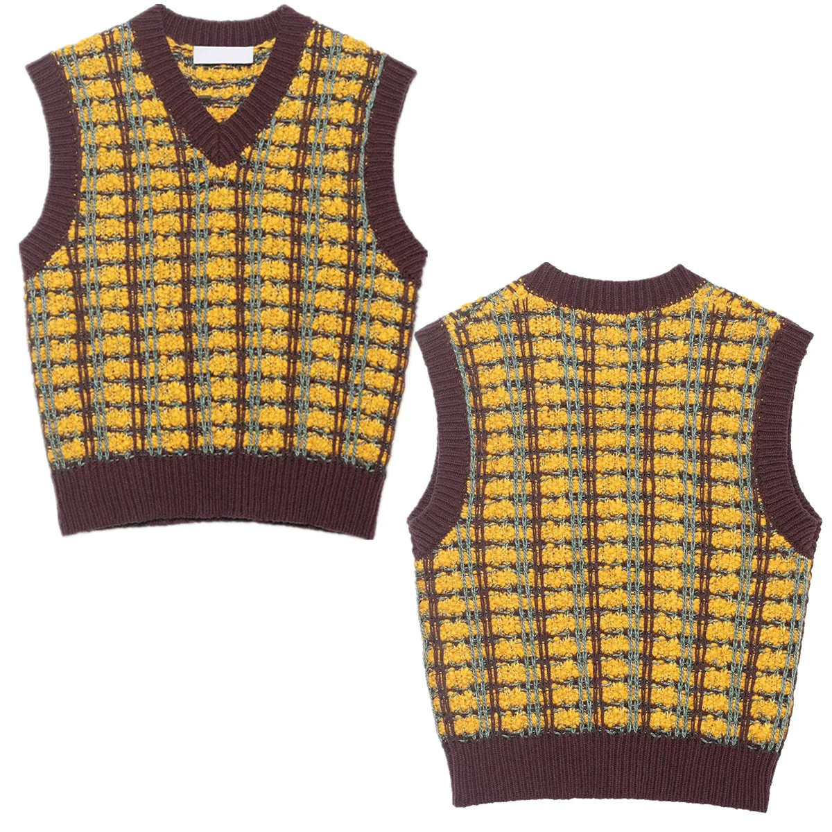 

Jenny & Dave минималистичный жаккардовый клетчатый вязаный жилет, топ, пуловеры с v-образным вырезом, женский винтажный свитер, трикотаж, женская одежда