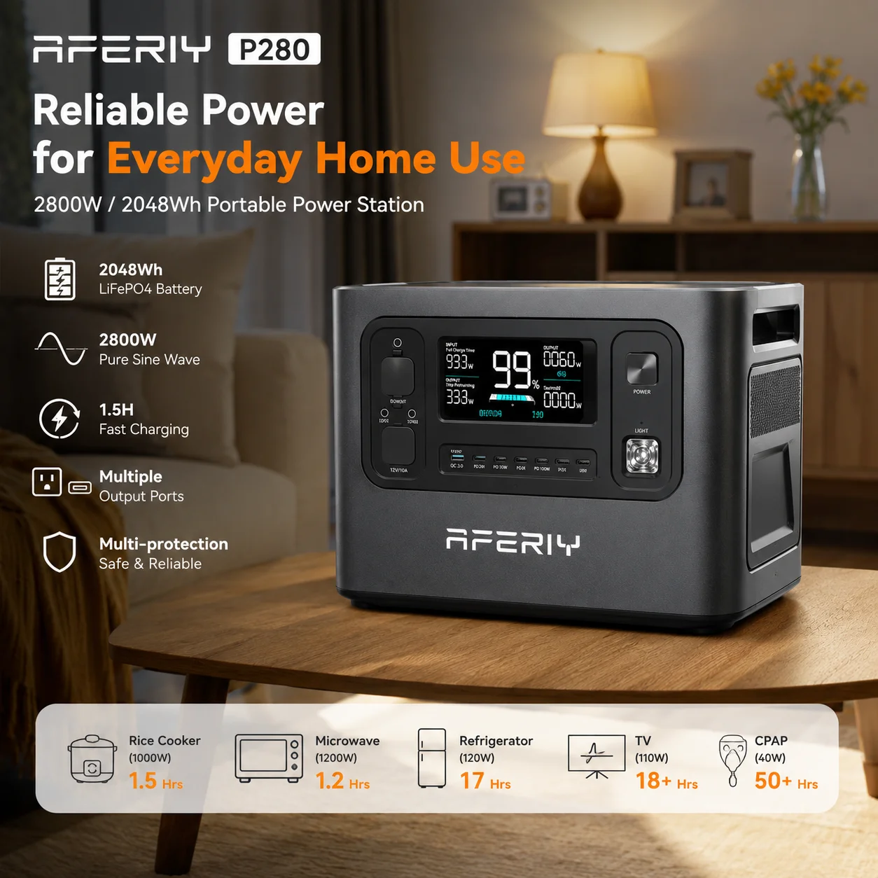 Image of AFERIY P280 2800W Powerstation mit P280-B Zusatzakku 2048Wh-4096Wh LiFePO4 5600W Spitzenleistung Solargenerator für Zuhause und Wohnmobil