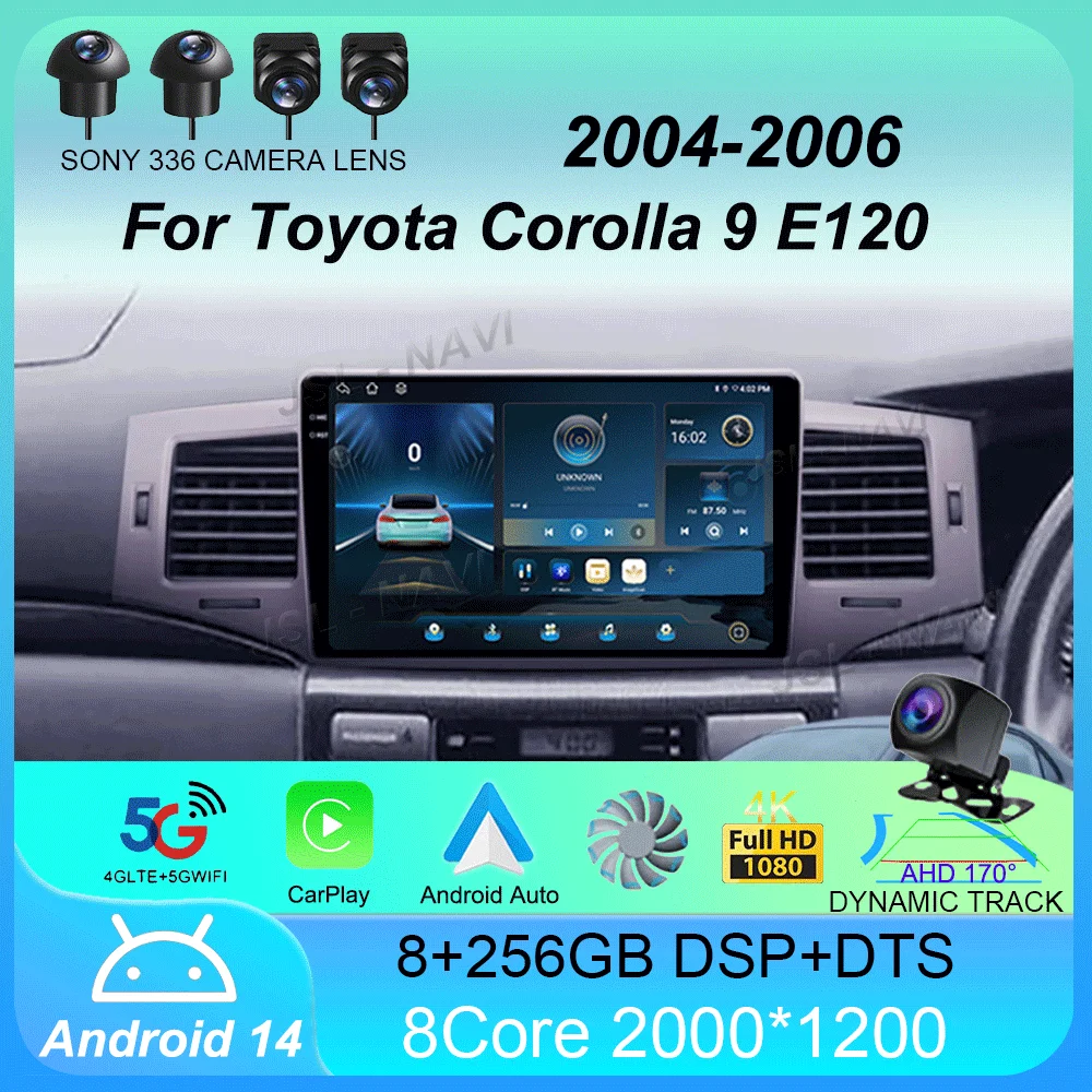 Autoradio Android 15 Carplay Auto Lettore Multimediale Per Toyota Corolla 9 E120 2004-2006 WIFI + 4G Autoradio Stereo 2din unità principale