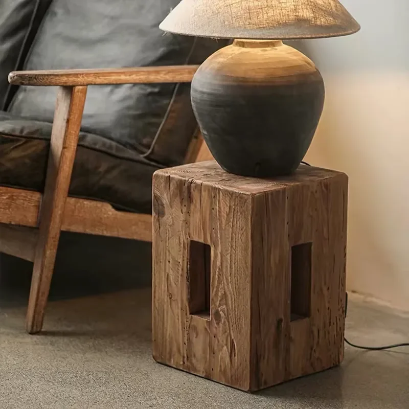 Solid Wood Pier Casual Coffee Table Stool Low Log Edge Hotel Homestay Retro Ornament Combination Stump Stool