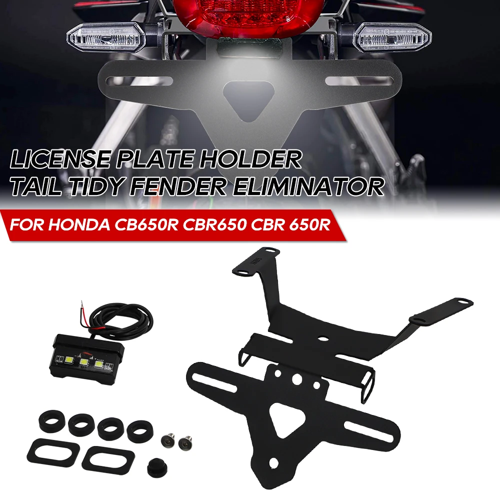 Motorcycle License Plate Holder Tail Light Bracket With LED Light For Honda CB650R CBR650 CBR 650R 2019 2020 2021 2022 2023