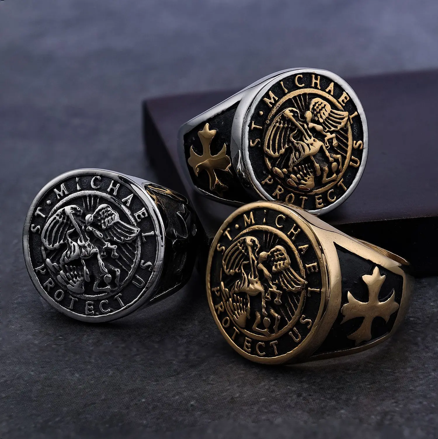 European And American Retro Archangel Saint Michael Stainless Steel Material Men's Ring Stainless Steel Ring Wholesale