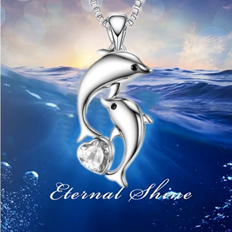 Fashion Love Dolphin Necklace Crystal Animal Dolphin Jewelry Pendant Necklace for Women Party Wedding Birthday Anniversary Gift