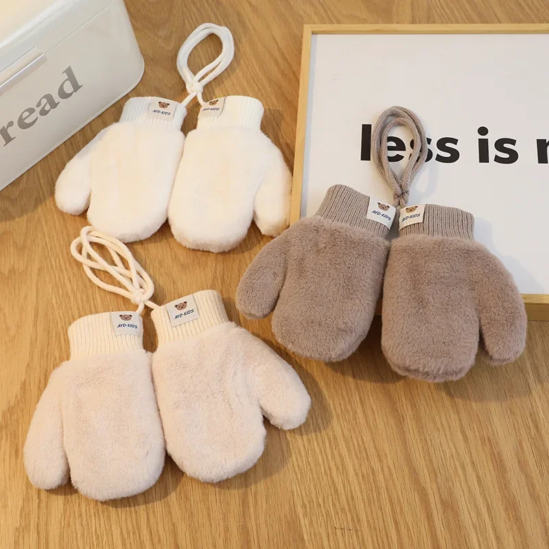 Winter Gloves for Kids Simplicity Solid Color Series Baby Mittens for Newborn Thicken Rabbit Plush Warm Accessories for Kids