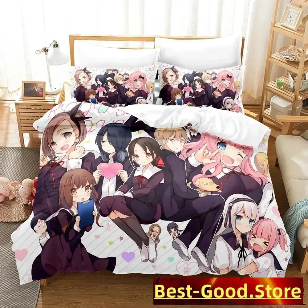 Juego de cama con estampado 3D de Anime Kaguya-sama Love is War, funda nórdica tamaño Queen doble para niños y niñas, funda de almohada, cama para niños y adultos