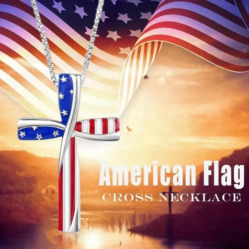 Huitan Trendy Pendant Necklace for Independence Day Noble American Flag Design Neck Accessories Stylish Women/Men Party Jewelry