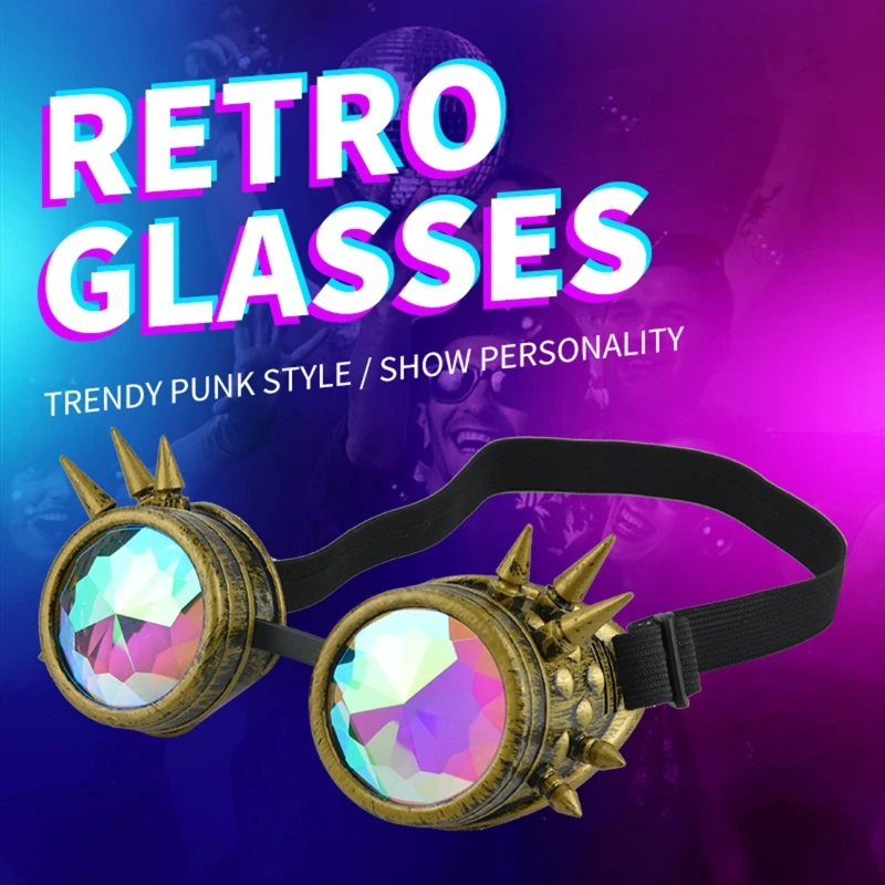 Steampunk Goggles Sunglasses Men Women Kaleidoscope Glasses Rave Festival Holographic Retro Party Cosplay Goggle Eyewear