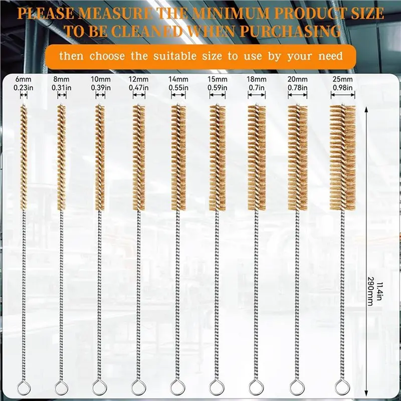 SYW-Brass Wire Brush Set 45Pcs Tube Cleaning Brush 12 Inch Round Wire Brushes Kit Bore Brush Metal Bristle Cleaning