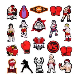 1 Pcs Fighter Training Shoe Charms Decorations Designer Boxing Gloves Fits for Garden Sandal Buckle Accessories X-mas Party Gift