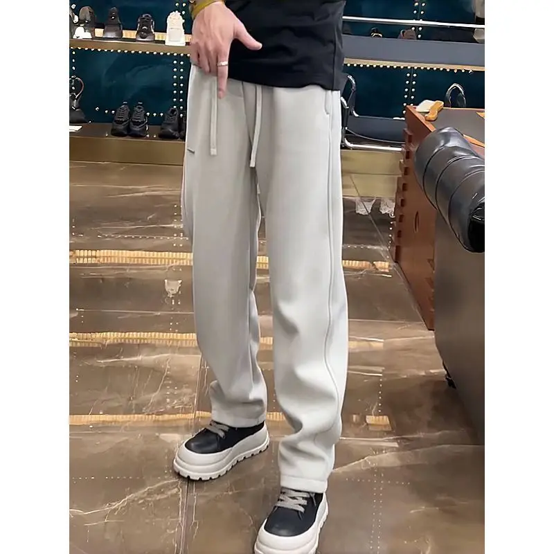 Autumn Winter 2026 Straight Scimitar Casual Pants Men's Thickened Simple Loose Fashion Student Sports Wide-leg Sweatpants