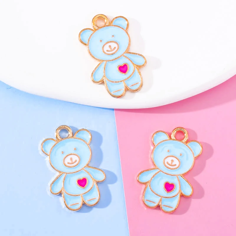 20Pcs 13*20mm Cute Mixed Color Enamel Bear Pendant DIY Charm Jewelry Making Accessories Animal Necklace Earring Keychain Pendant