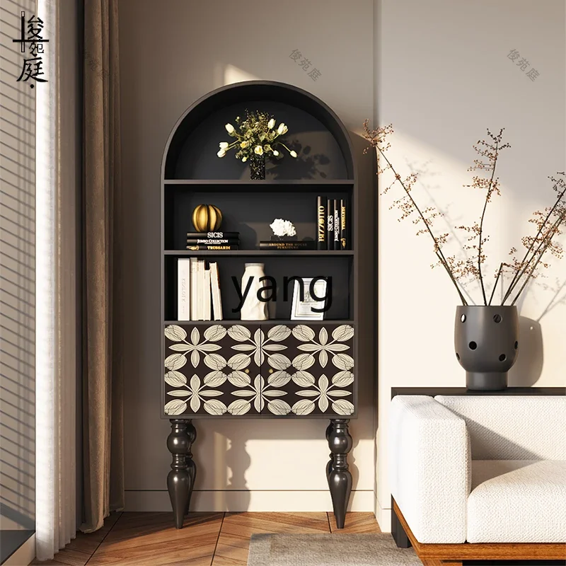 XYY retro black and white flower bookcase solid wood living room sofa decorative vertical cabinet