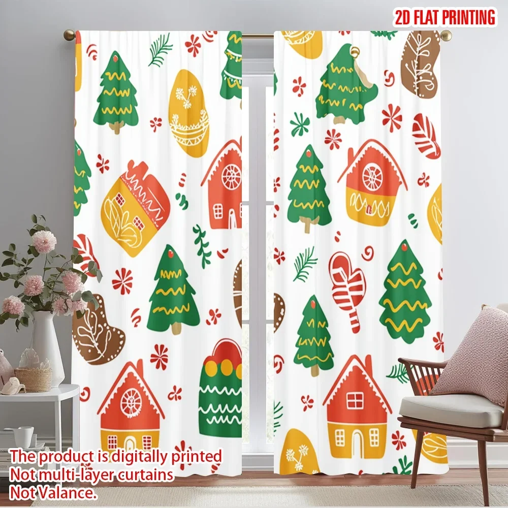 

2pcs,2D plane printing Curtains&Window Treatment Christmas Tree Gingerbread Mitten (3) Polyester Easy Install (without rod)