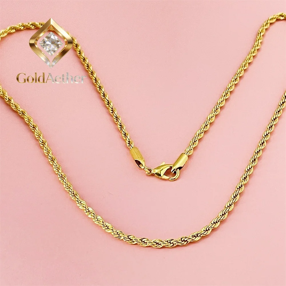 

GoldNouveau Unisex 24K Gold AU999 3MM Twist Rope Necklace - 24K/AU999 pure gold 3MM twist, durable design, ideal for daily wear