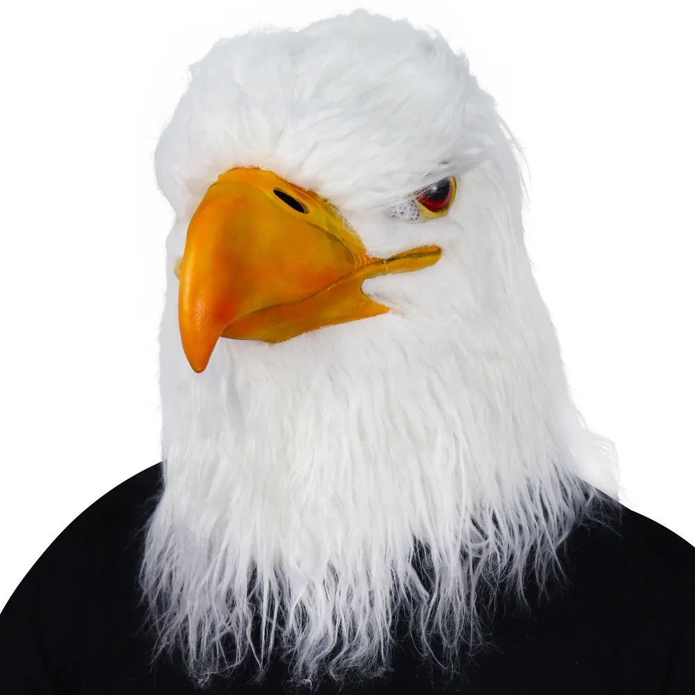 White Eagle Latex Mask  Realistic Bird Head Costume Feathers For Adults Halloween Party Cosplay Animal Prop Masquerade Carnival