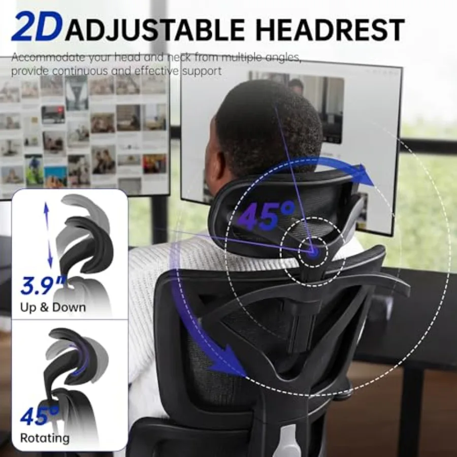 Ergonomic Office Chair, High Back Mesh Computer Chair with Comfortable Adaptive Lumbar Support, Built-in Coat Hanger, SGS Class view 3