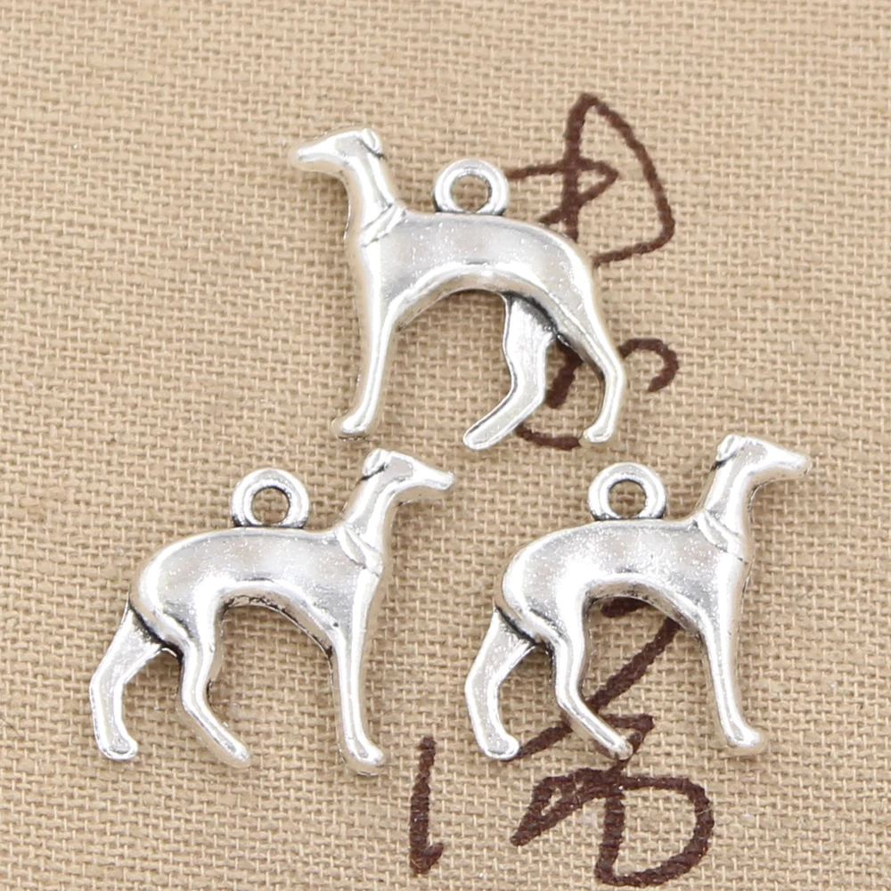 Weimaraner-Colgante de plata antigua de 20x20mm con diseño de perro y sabueso, accesorio para hacer manualidades, joyería tibetana hecha a mano, 15 piezas