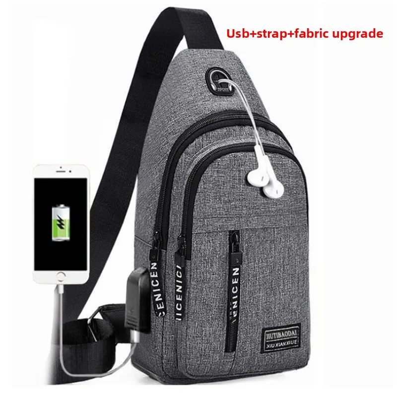 

New Arrival Casual Men Sport Travel Shoulder Bag Outdoor Men's Chest Bag Zippers USB Sling Crossbody Bags Fanny Pack with Lining
