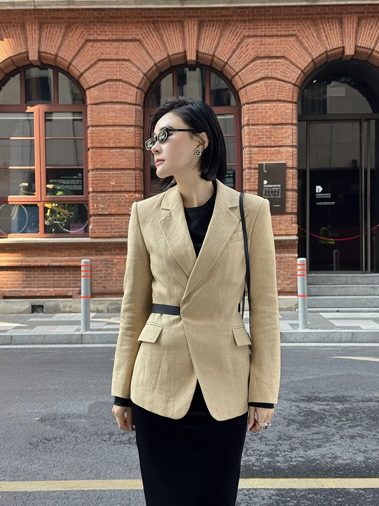 

Yuan ling Max Linen Suit Khaki Collar Jaet High Luxury ow Classic Sle Spring Summer Collection Women's Hanfu Set