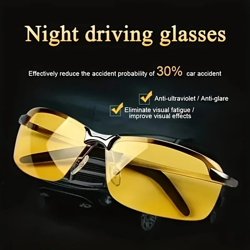 2PCS Pro Night Vision Driving Glasses Enhanced Visibility Semi-Rimless Design UV400 Protective Comfort for Night Driving